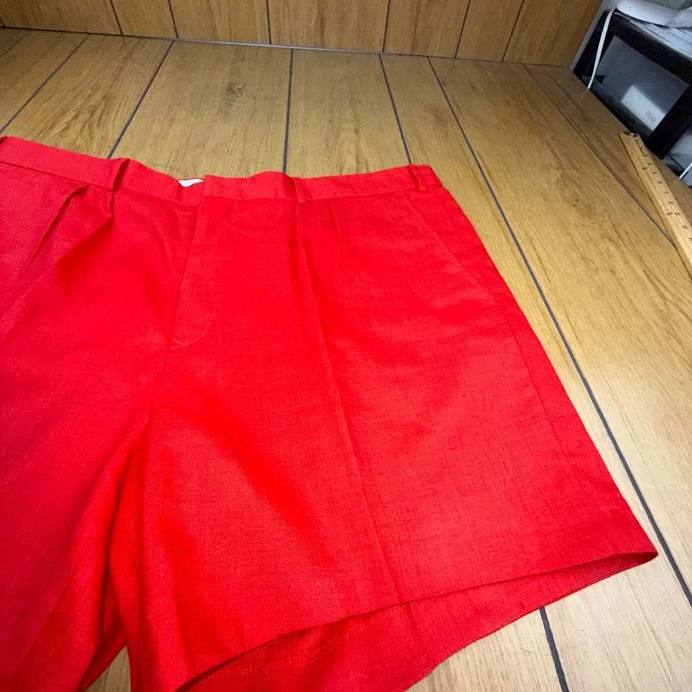 VTG Islander Linen Red Bermuda Mens 44 English Sports Shop Pleated Front